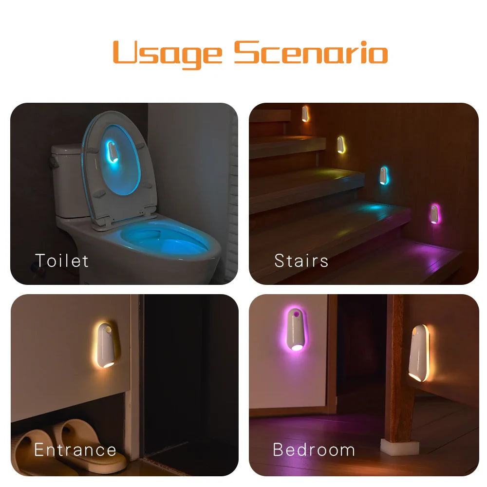 Veilleuse WC à Capteur de Mouvement – Lumière Nocturne Rechargeable 7 Couleurs RGB