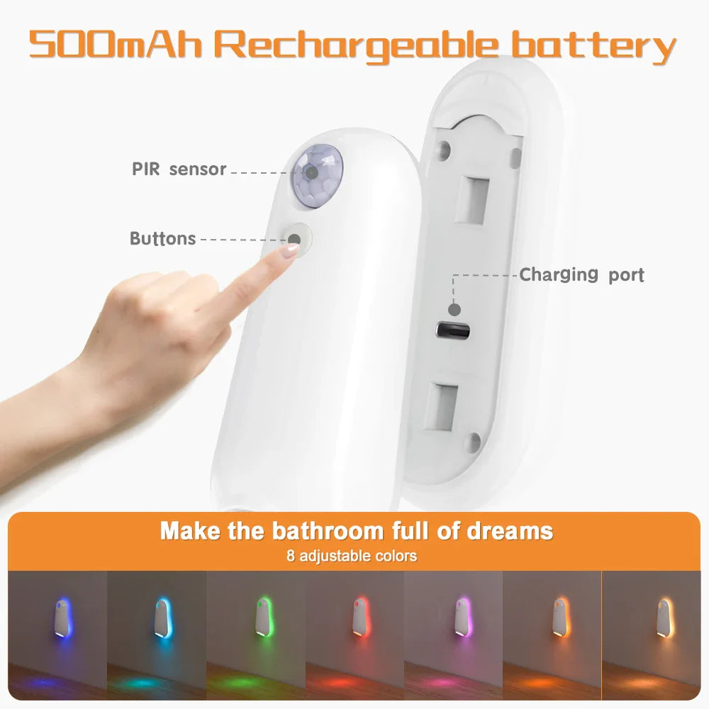 Veilleuse WC à Capteur de Mouvement – Lumière Nocturne Rechargeable 7 Couleurs RGB